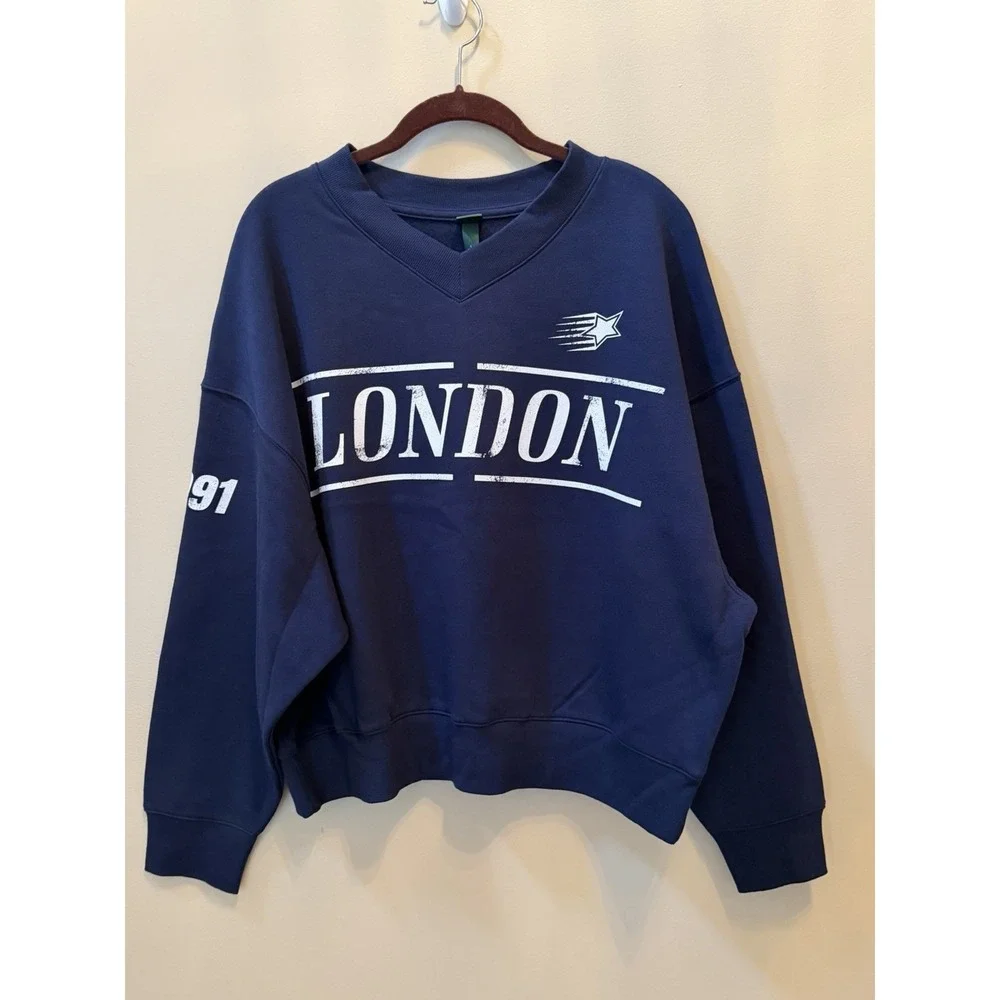 Wild Fable Women's Oversized Pullover Sweatshirt Navy Blue Sz L NWT - Picture 5 of 9